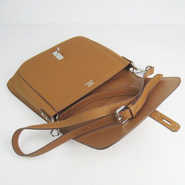 Fake Hermes Togo Leather Messenger Bag Light Coffee 8079 - Click Image to Close